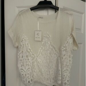 Miss only white lace Italy cotton with lining top large NWT